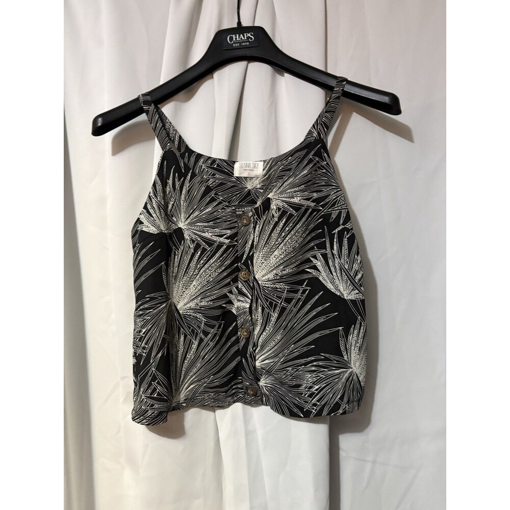 Sienna Sky Floral Button-Front Sleeveless Woven Tank Top Black White S 02CT2892